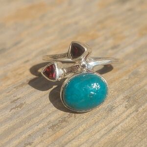 Azurite Chrysocolla & Garnet 925 Ring
